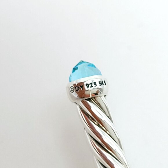 David Yurman Sterling Silver & 14k Gold 4mm Flex Blue Topaz Cable Bracelet 7inch - Picture 7 of 8